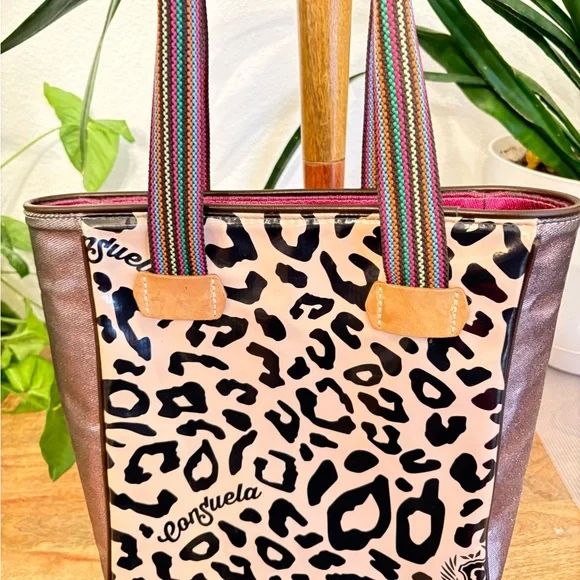 Consuela Leopard Print Tote Bag with Multicolor Straps - Picture 2 of 8